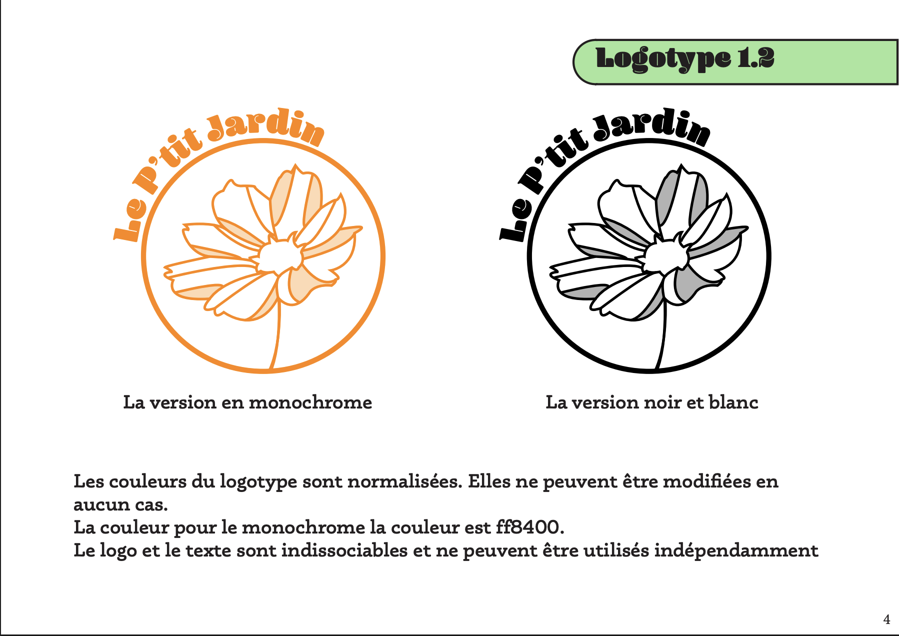 Logotype 1.2 - version monochrome orange et version noir et blanc