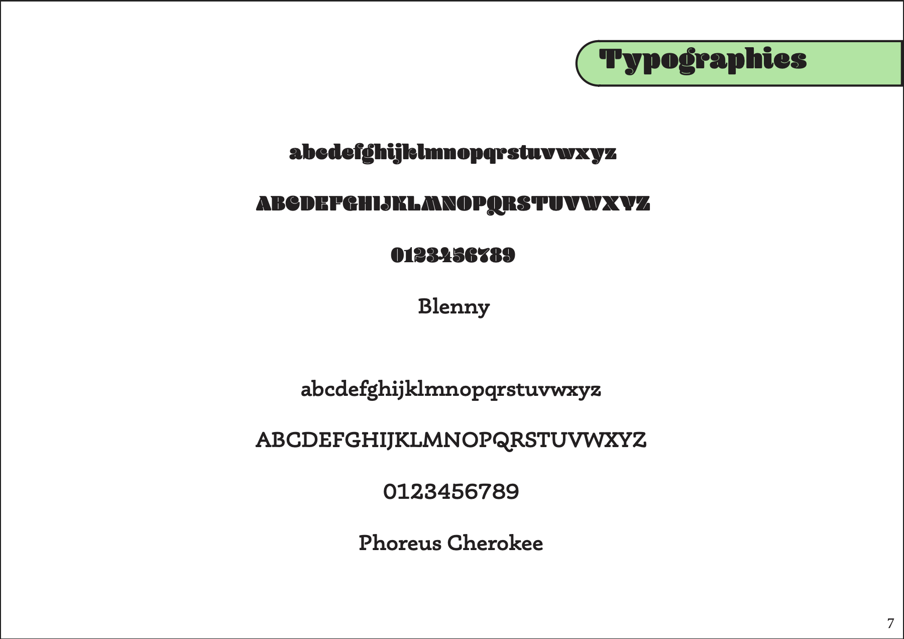 Charte typographique - Blenny et Phoreus Cherokee