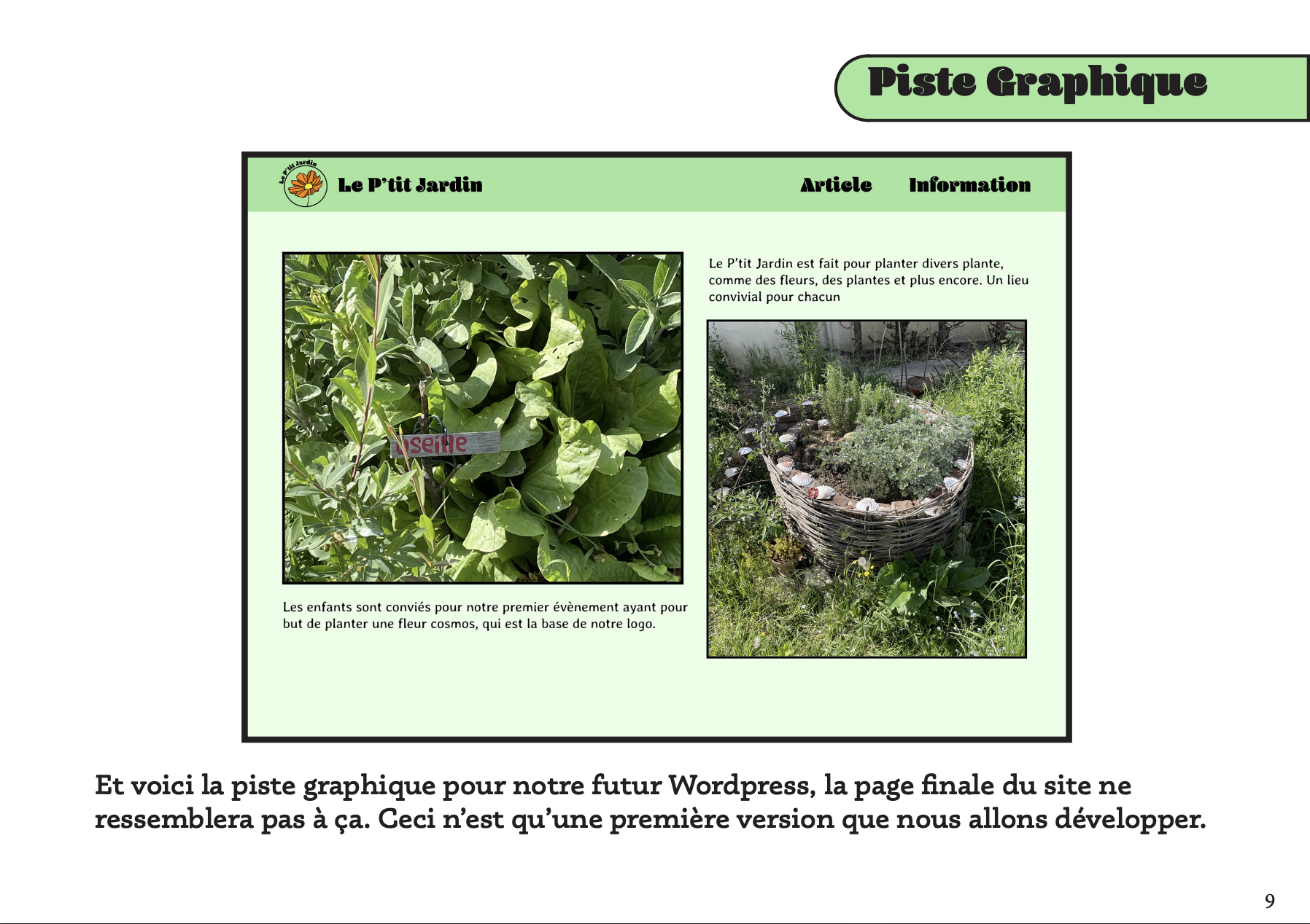 Piste graphique - maquette du futur site web de l'association Le P'tit Jardin