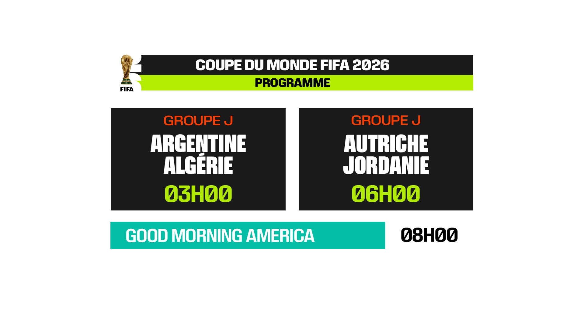 Programme Coupe du Monde FIFA 2026, groupe J